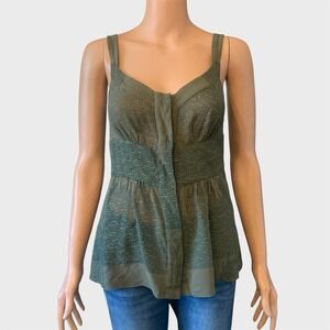 Tuleh Silk Peplum Top Womens Small Olive Green Sleeveless Blouse Summer Resort